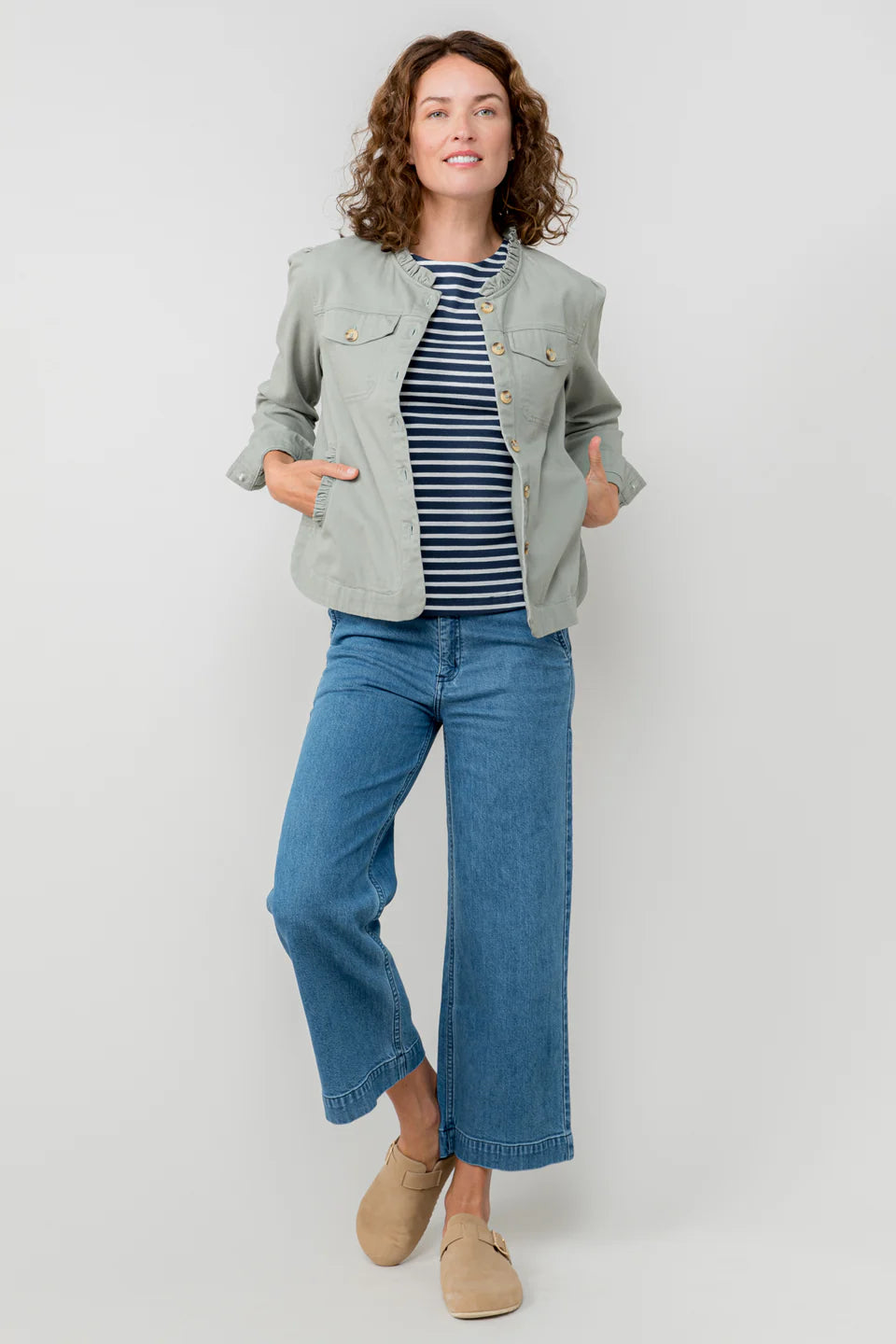 Lily & Me Sway Striped Cotton Jersey T-shirt Navy/Ecru