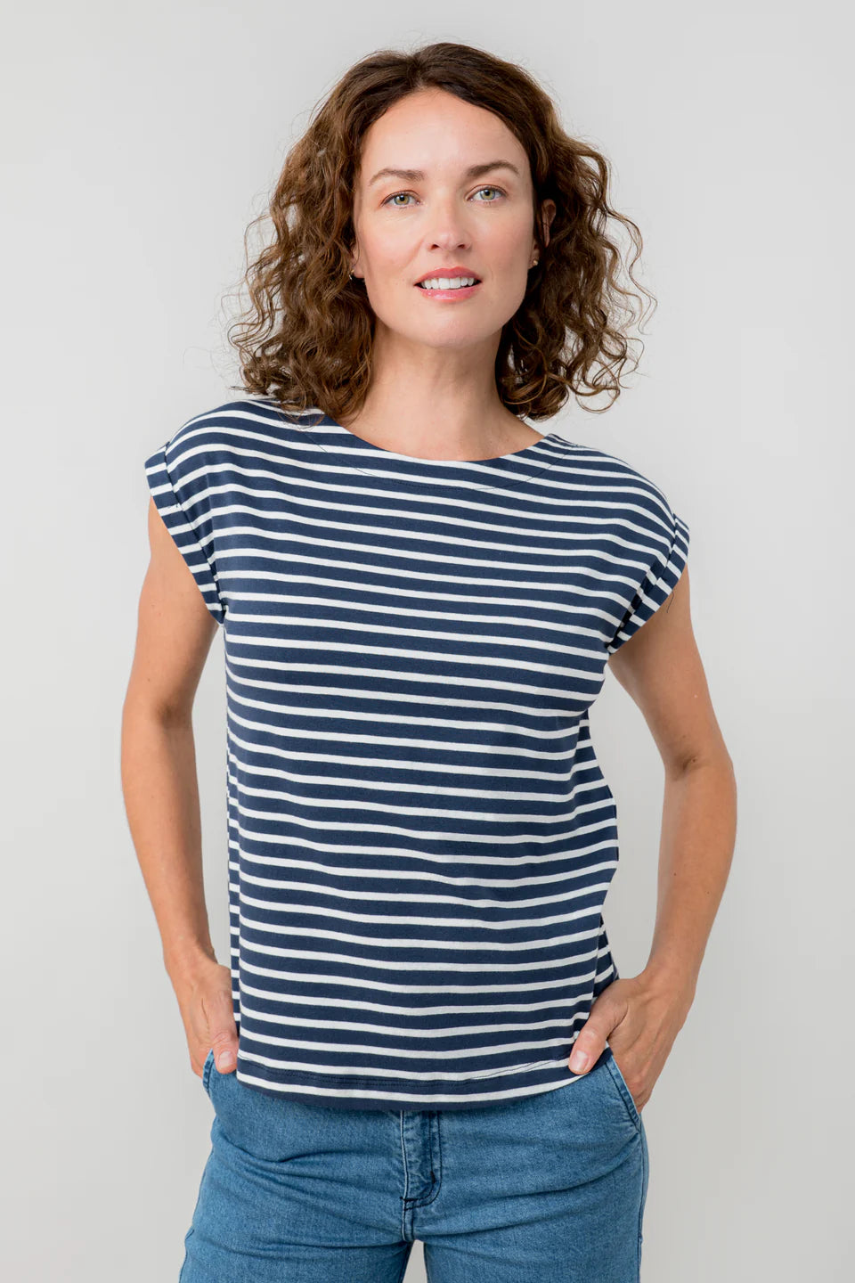 Lily & Me Sway Striped Cotton Jersey T-shirt Navy/Ecru