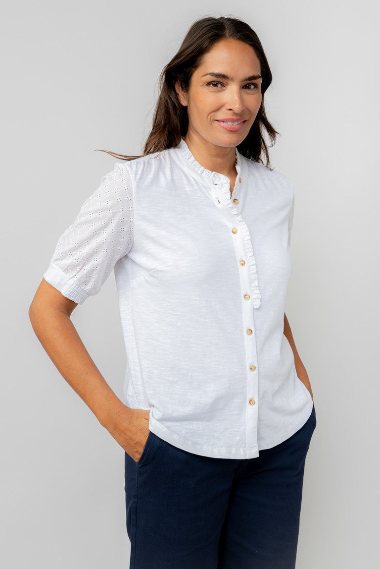 Lily & Me Ceris Blouse Broderie Plain White