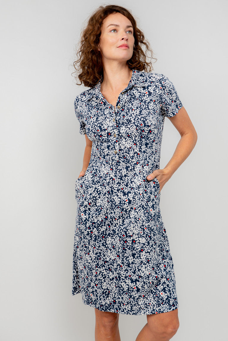 Lily & Me Elmore  Printed Cotton Jersey Shirt Dress Navy