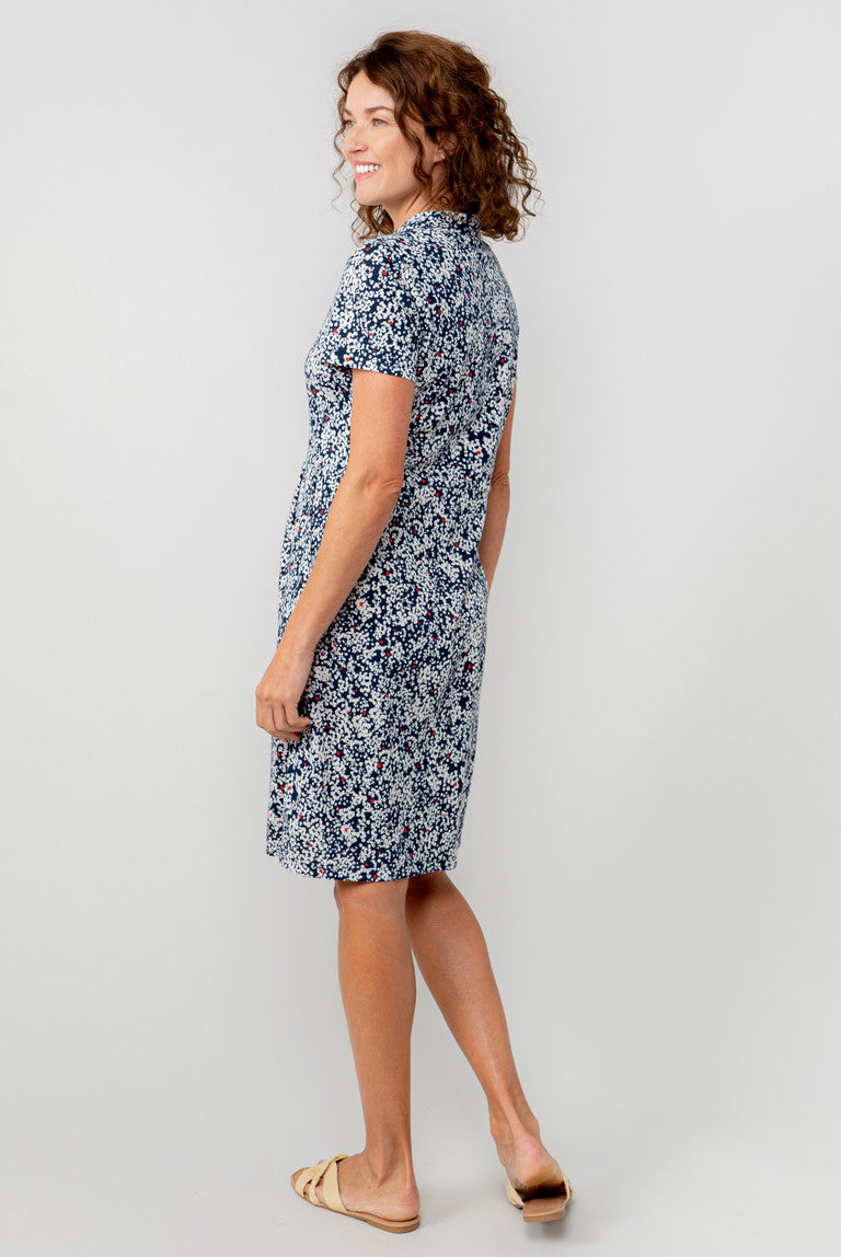 Lily & Me Elmore  Printed Cotton Jersey Shirt Dress Navy