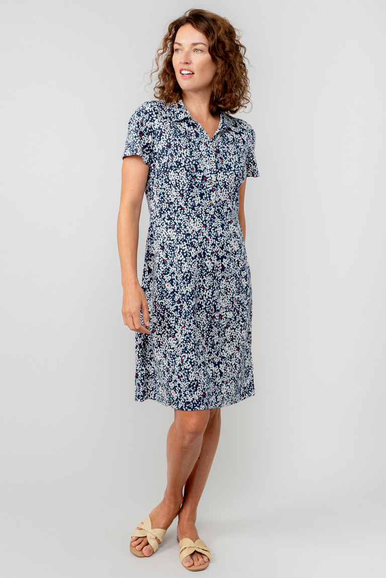 Lily & Me Elmore  Printed Cotton Jersey Shirt Dress Navy