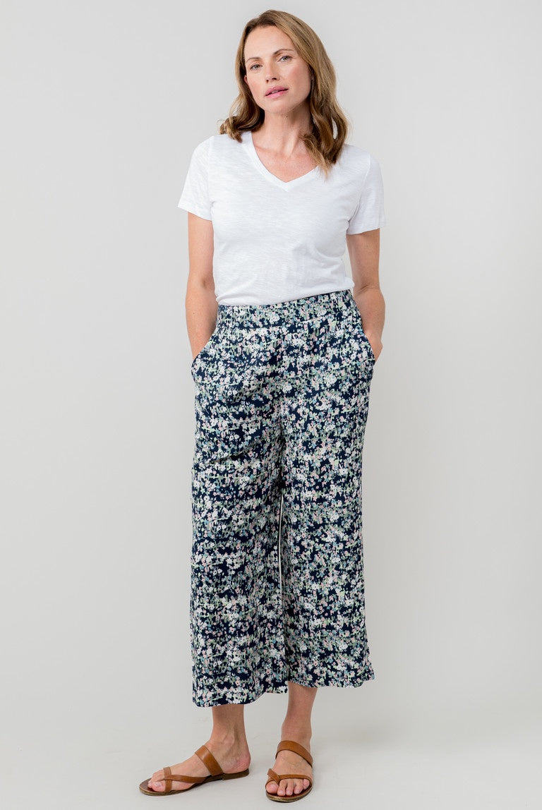 Lily & Me Greta Cropped Trouser Ditsy Print Navy