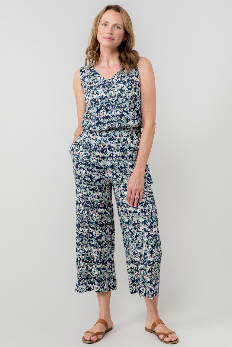 Lily & Me Greta Cropped Trouser Ditsy Print Navy