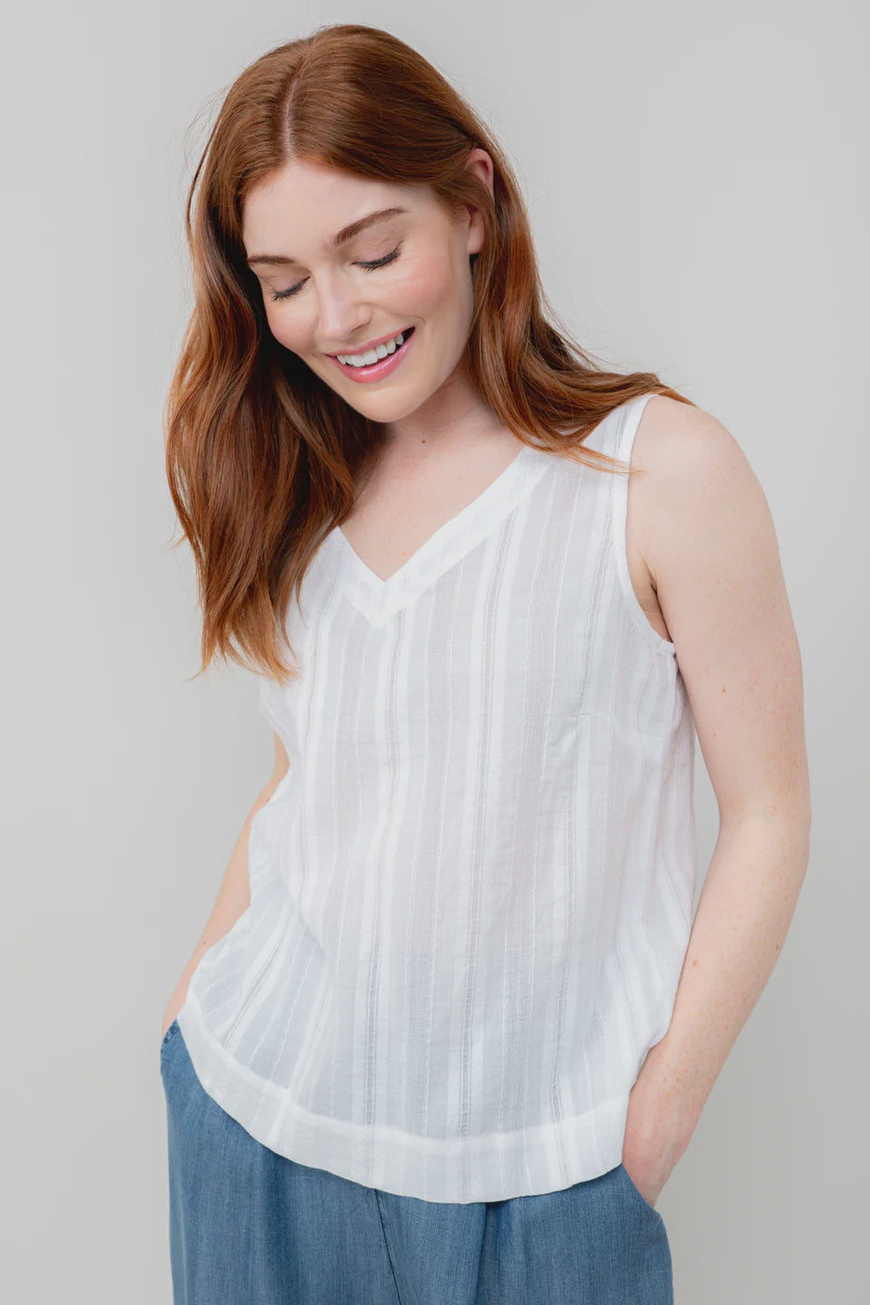 Lily & Me Sadie Organic Textured Cotton V-neck Vest White