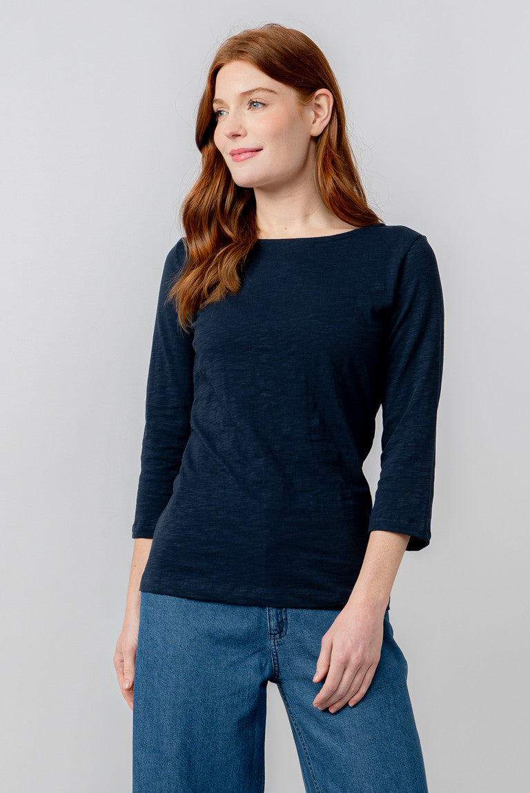 Lily & Me Monica Top 3/4 Sleeve Plain Navy