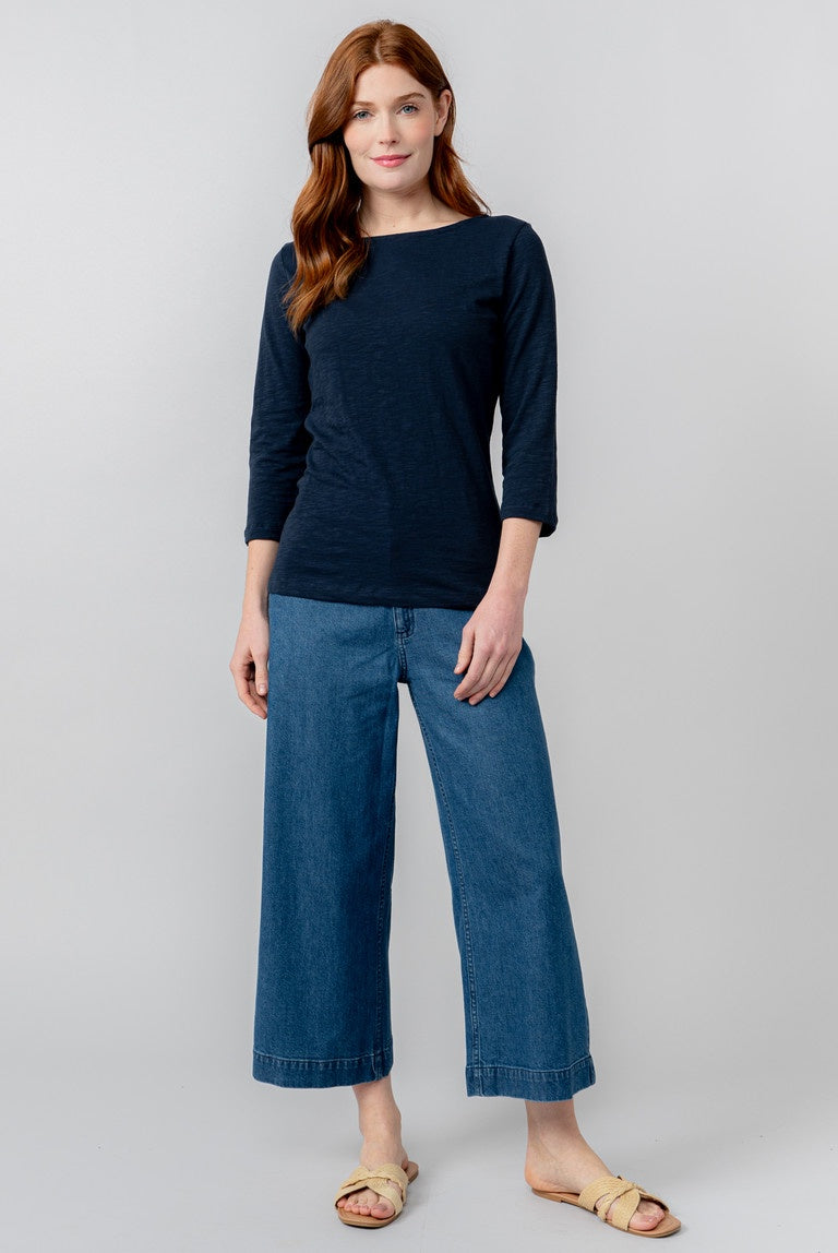 Lily & Me Monica Top 3/4 Sleeve Plain Navy