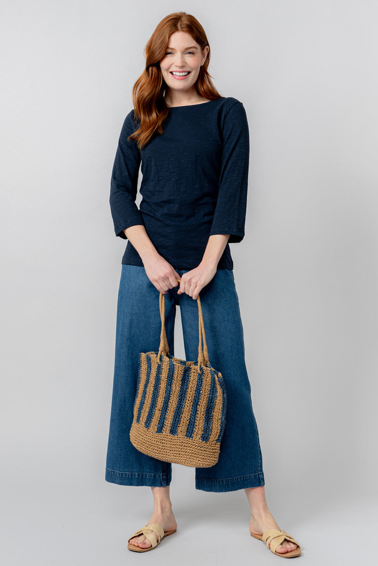 Lily & Me Monica Top 3/4 Sleeve Plain Navy