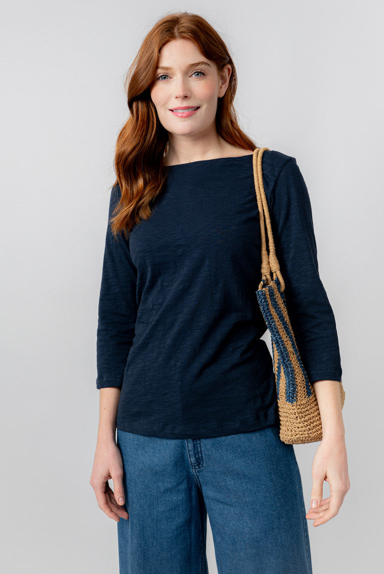 Lily & Me Monica Top 3/4 Sleeve Plain Navy