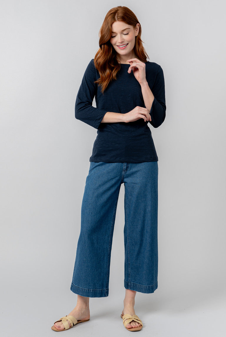 Lily & Me Monica Top 3/4 Sleeve Plain Navy