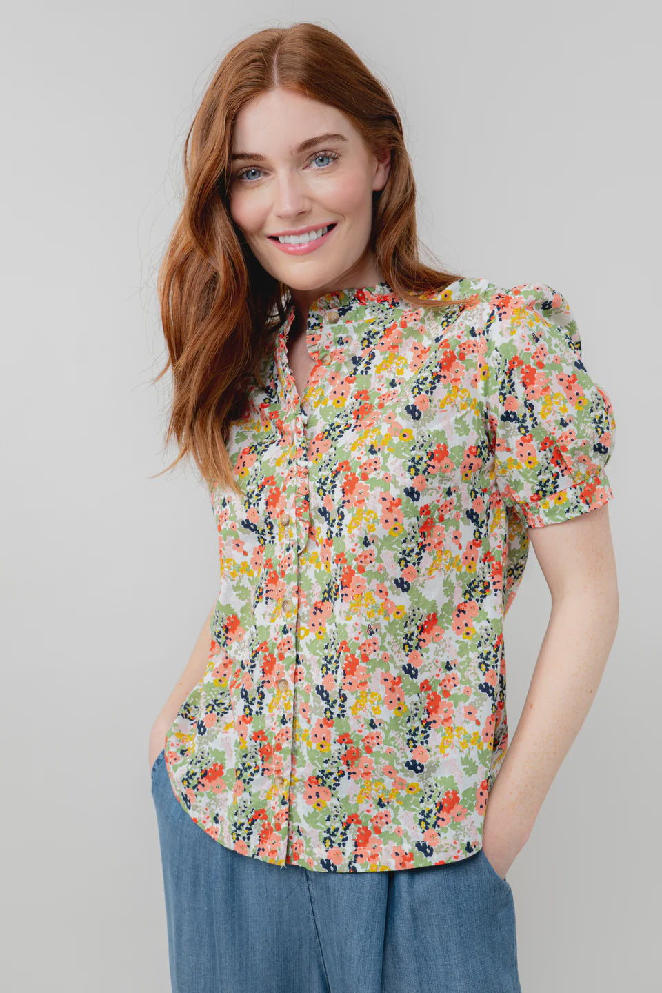 Lily & Me Ceris Organic Cotton Ditsy Print Blouse Mayflower White