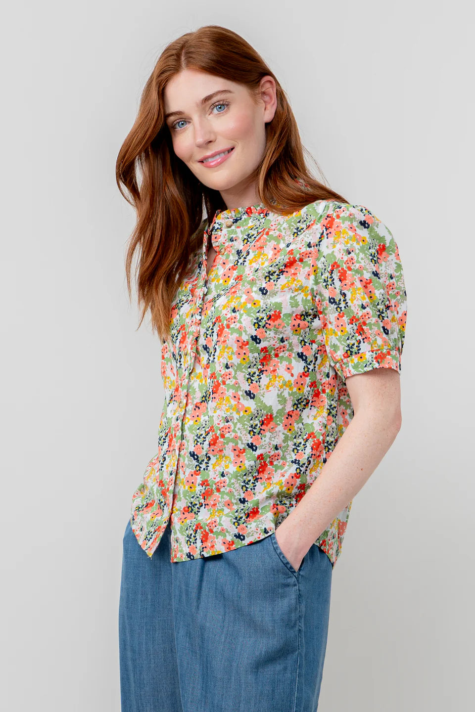 Lily & Me Ceris Organic Cotton Ditsy Print Blouse Mayflower White