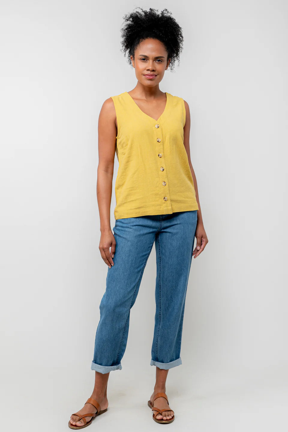 Lily & Me Allium Linen Blend Buttoned Vest Ochre
