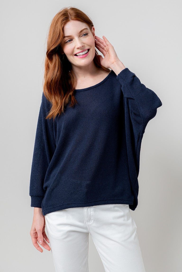 Lily & Me Laburnum Knitted Batwing Top Navy