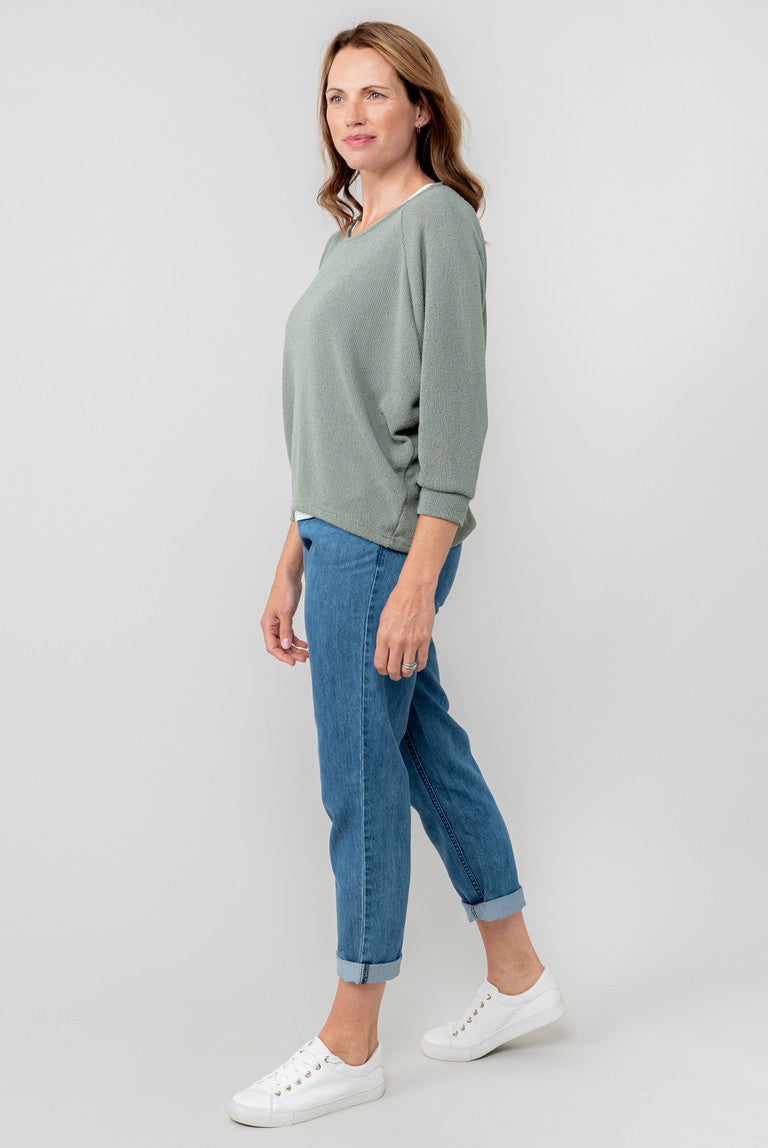 Lily & Me Laburnum Knitted Batwing Top Sage