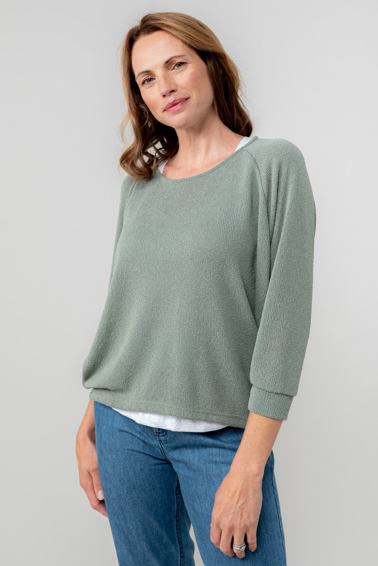 Lily & Me Laburnum Knitted Batwing Top Sage