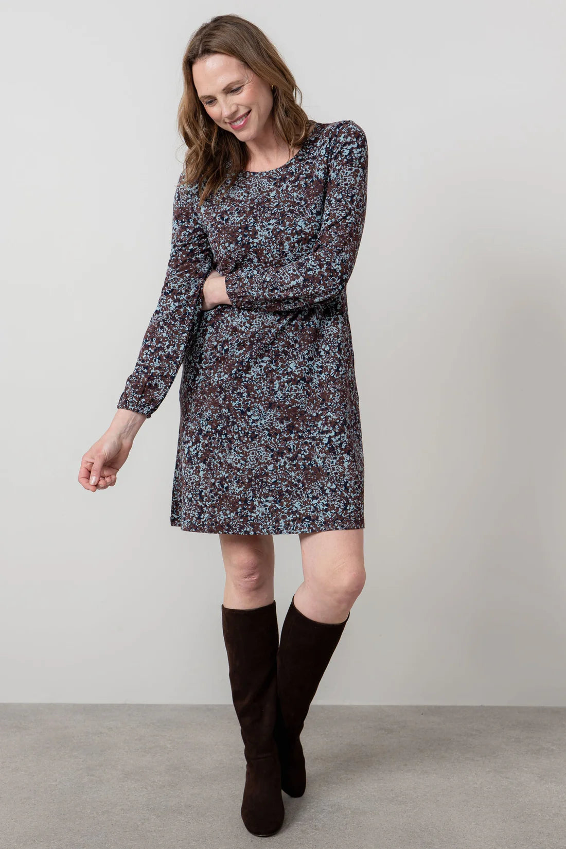Lily & Me Spruce Floral Print Swing Dress Moondream Chocolate
