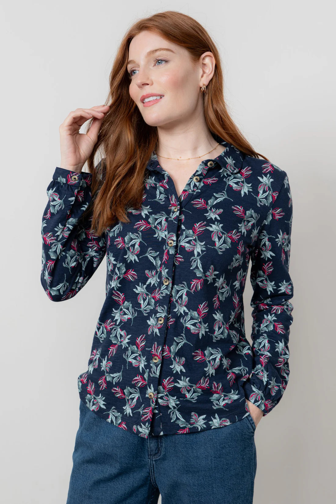 Lily & Me Bowbridge 100% Organic Cotton Shirt Foliage Navy