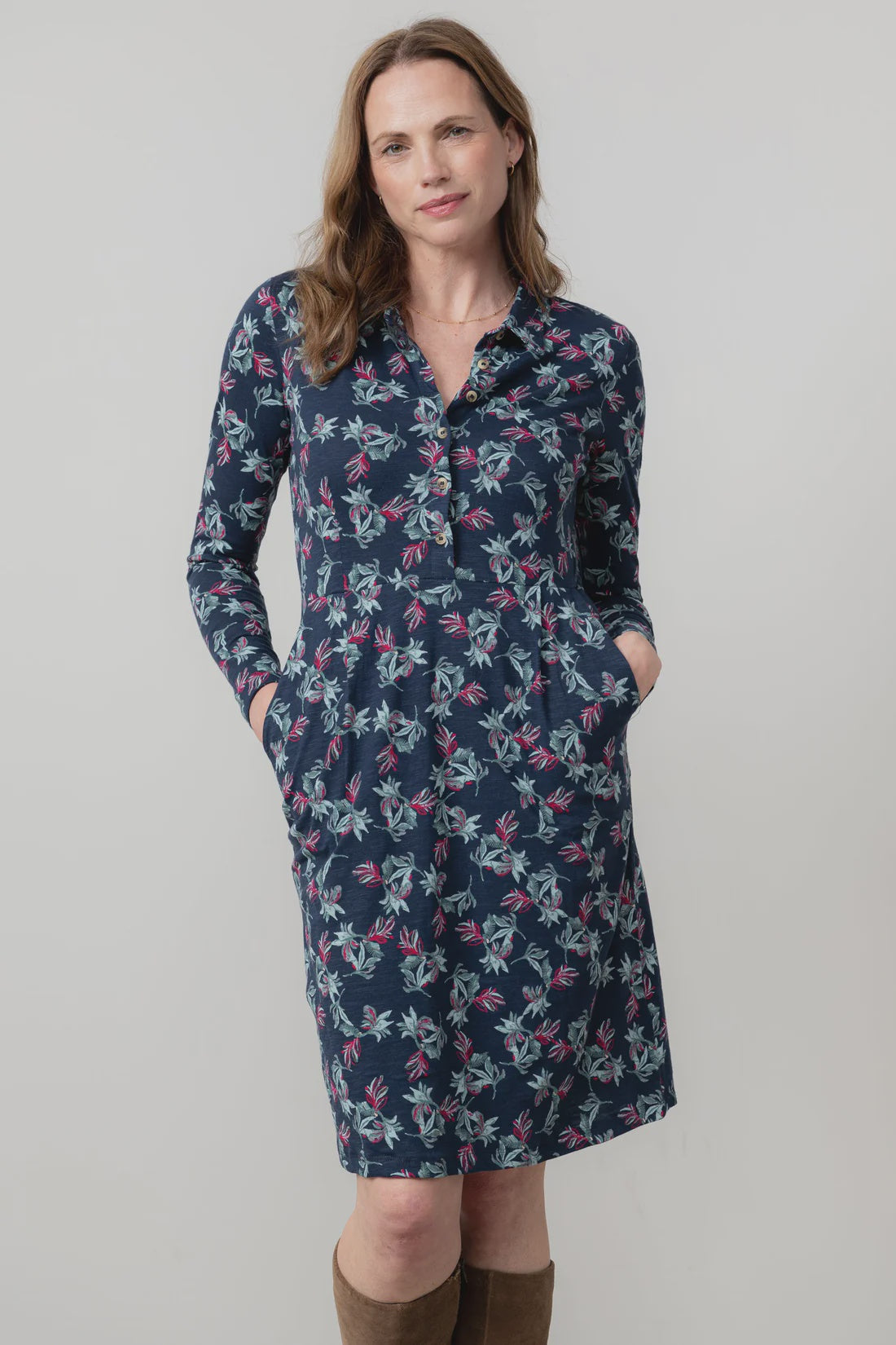 Lily & Me Elmore 100% Organic Cotton Dress Foliage Navy