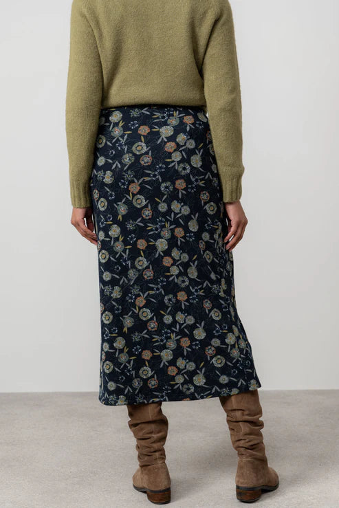 Lily & Me Melissa Printed Knit Midi Skirt Budling Navy