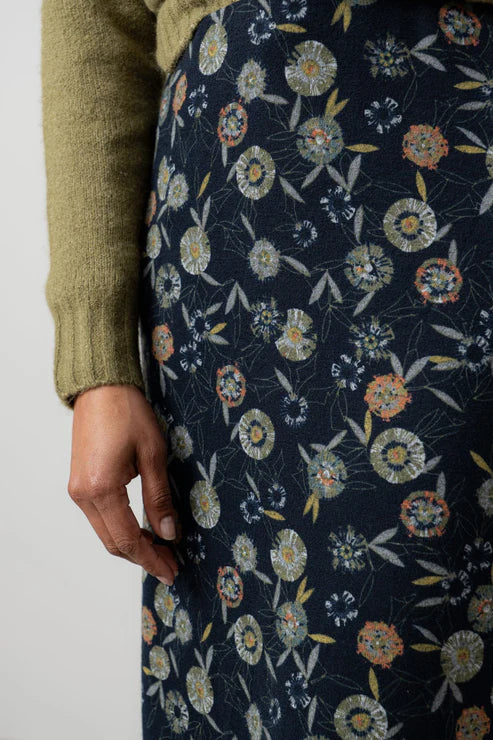 Lily & Me Melissa Printed Knit Midi Skirt Budling Navy