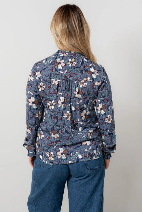 Lily & Me Rachel Frill Printed Blouse Navy