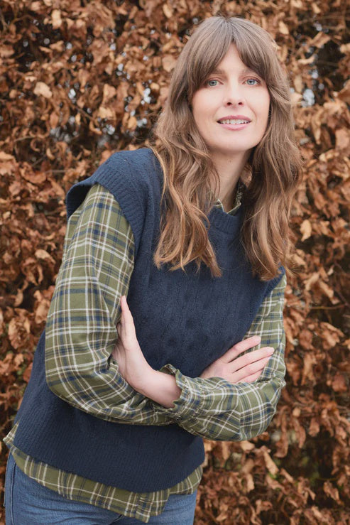 Lily & Me Wallace Pointelle Knit Tank Navy