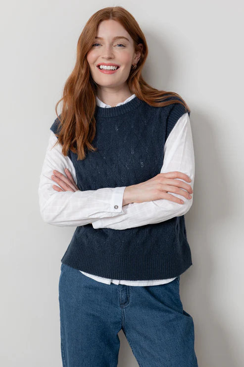 Lily & Me Wallace Pointelle Knit Tank Navy