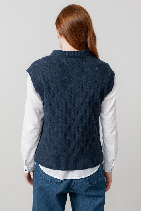 Lily & Me Wallace Pointelle Knit Tank Navy