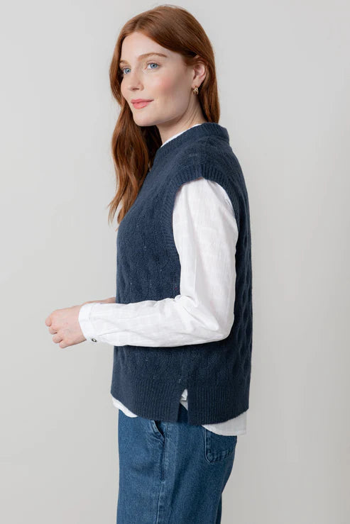 Lily & Me Wallace Pointelle Knit Tank Navy