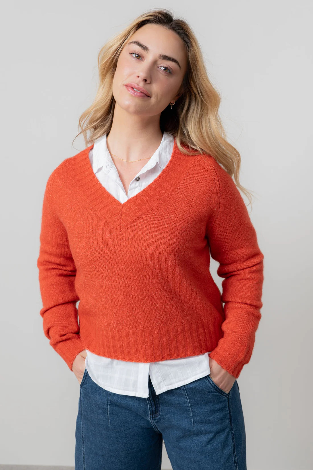 Lily & Me Woodchester V-Neck Boxy Knit Jumper  Red