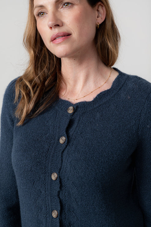 Lily & Me Layla Pointelle Knit Cardigan Ice Blue