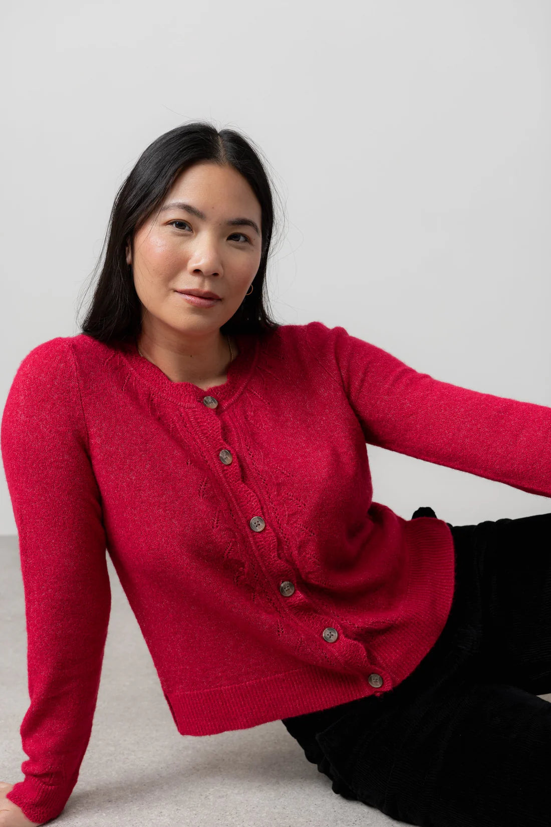 Lily & Me Layla Pointelle Knit Cardigan Scarlet