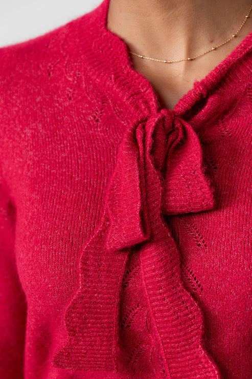 Lily & Me Elise  Tie Neck Pointelle Jumper Scarlet