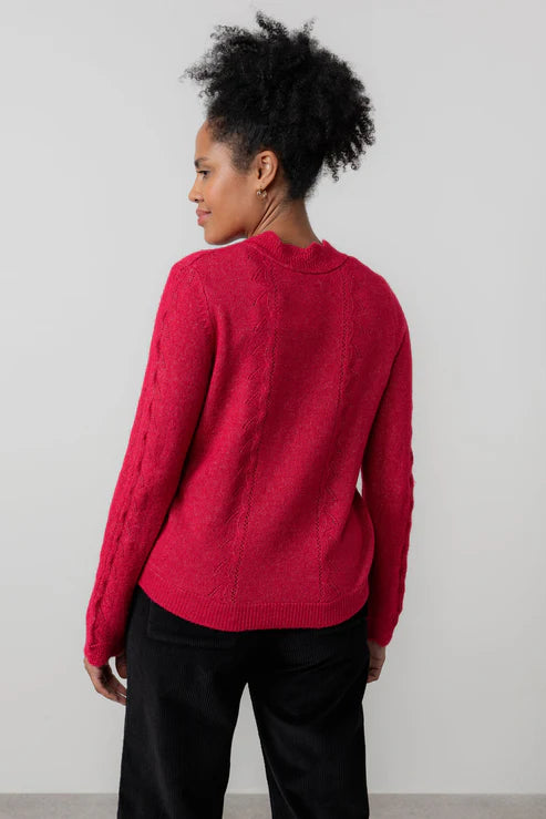 Lily & Me Elise  Tie Neck Pointelle Jumper Scarlet