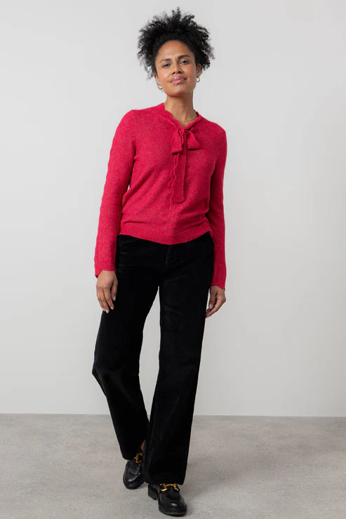 Lily & Me Elise  Tie Neck Pointelle Jumper Scarlet