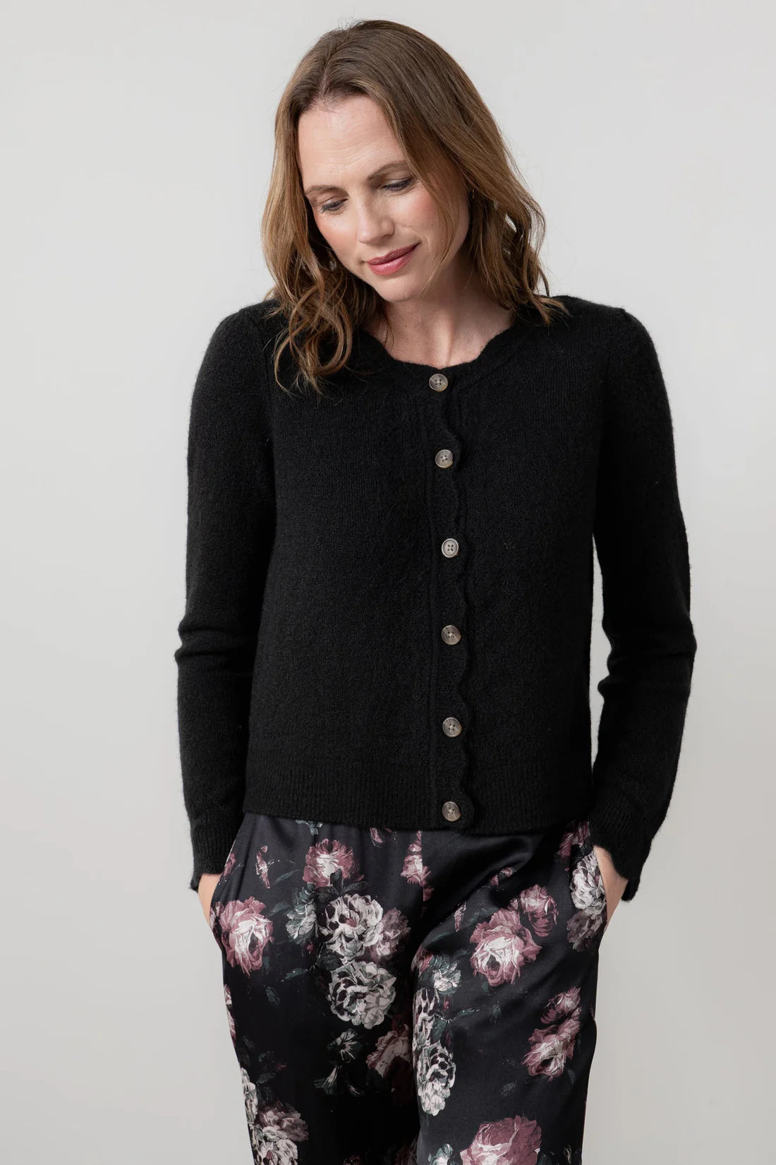 Lily & Me Imogen Pointelle Knit Cardigan Black