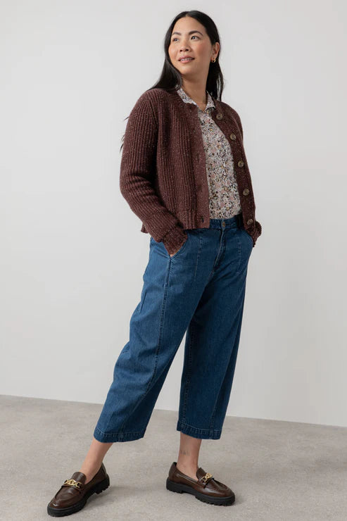 Lily & Me June Rib Cardigan Fleck Knit Chocolate