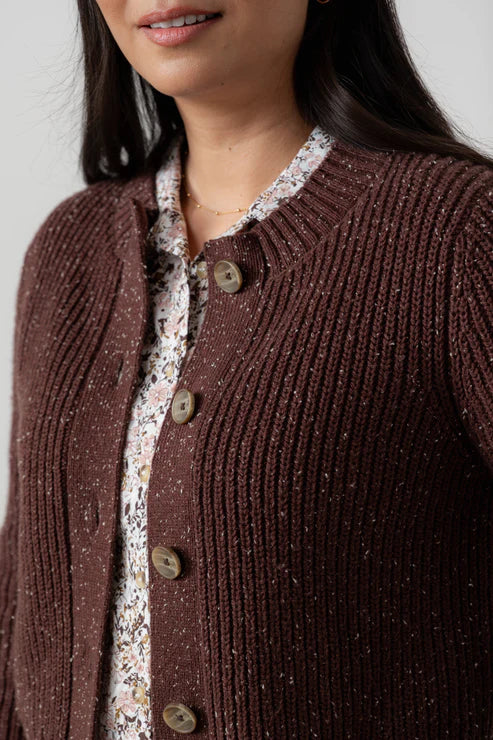 Lily & Me June Rib Cardigan Fleck Knit Chocolate