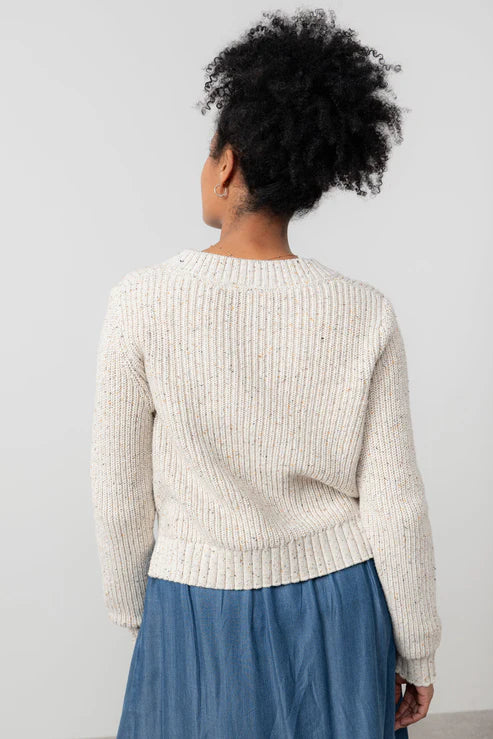 Lily & Me June Rib Cardigan Fleck Knit Ecru