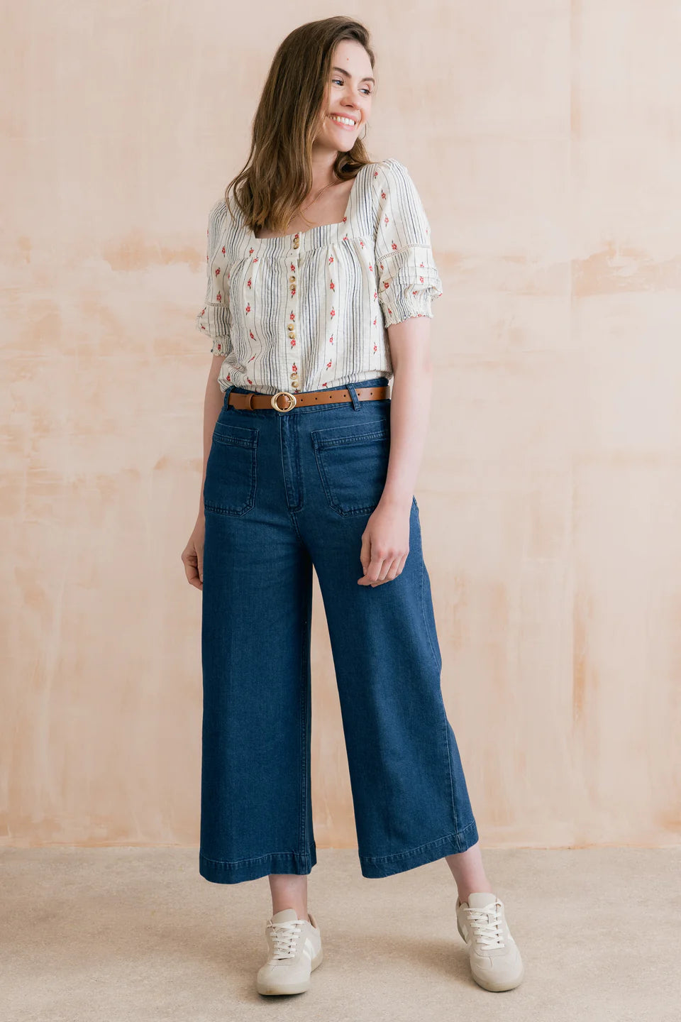 Lily & Me Poppy Embroidered Stripe Blouse Ecru
