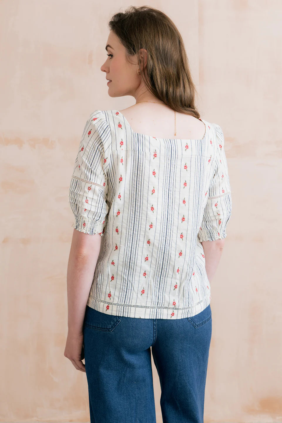 Lily & Me Poppy Embroidered Stripe Blouse Ecru
