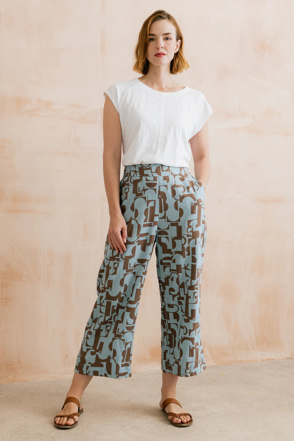 Lily & Me Greta Highline Print Cropped Trousers Mocha