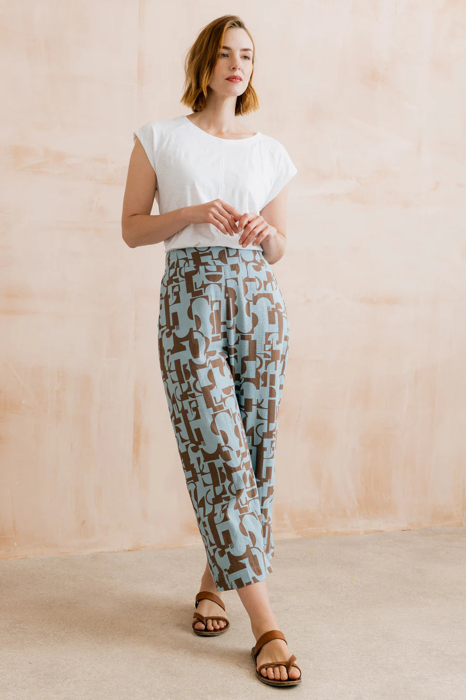 Lily & Me Greta Highline Print Cropped Trousers Mocha