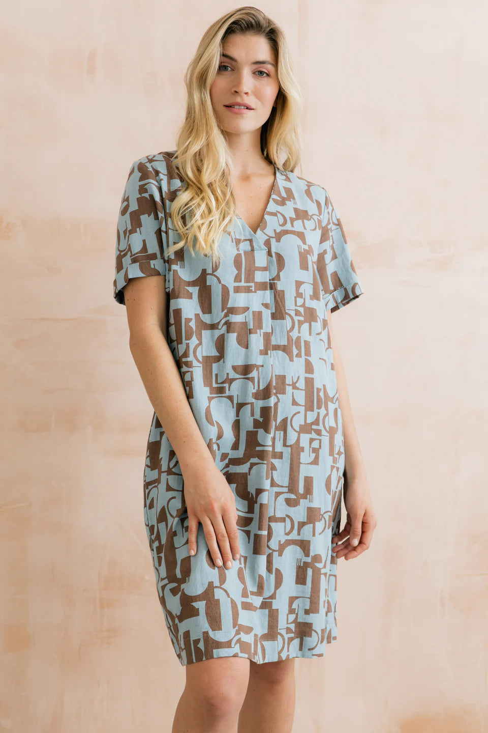 Lily & Me Vine Linen Blend Dress Highline Print Mocha