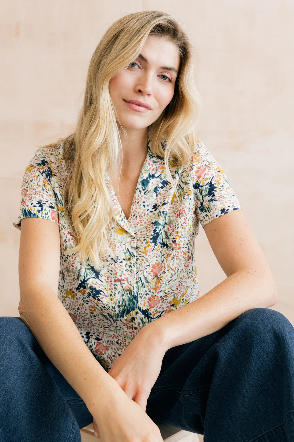 Lily & Me Pippa Organic Cotton Shirt Ditsy Print Ecru