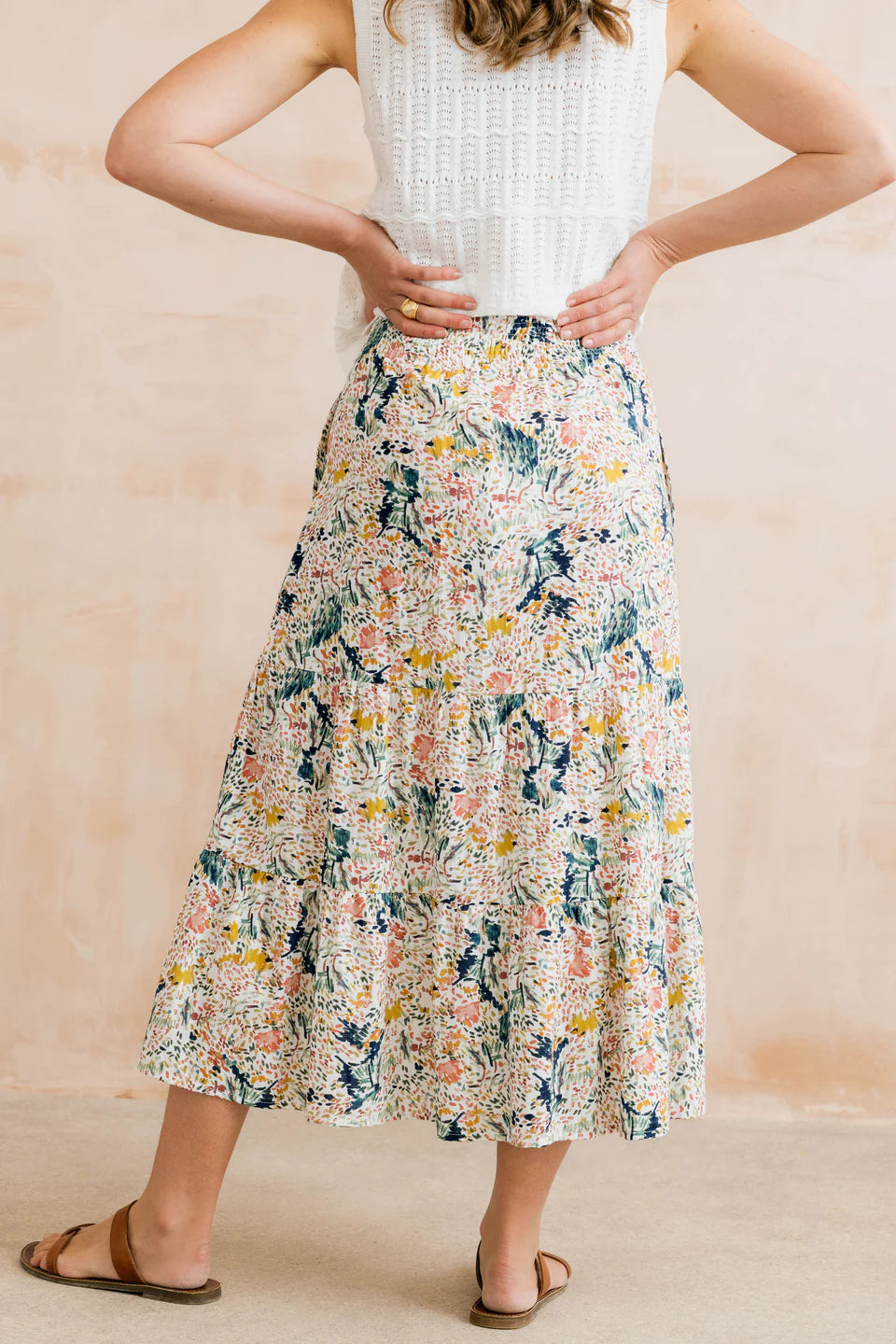Lily & Me Evie Organic Cotton Ditsy Printed Midi Skirt Ecru