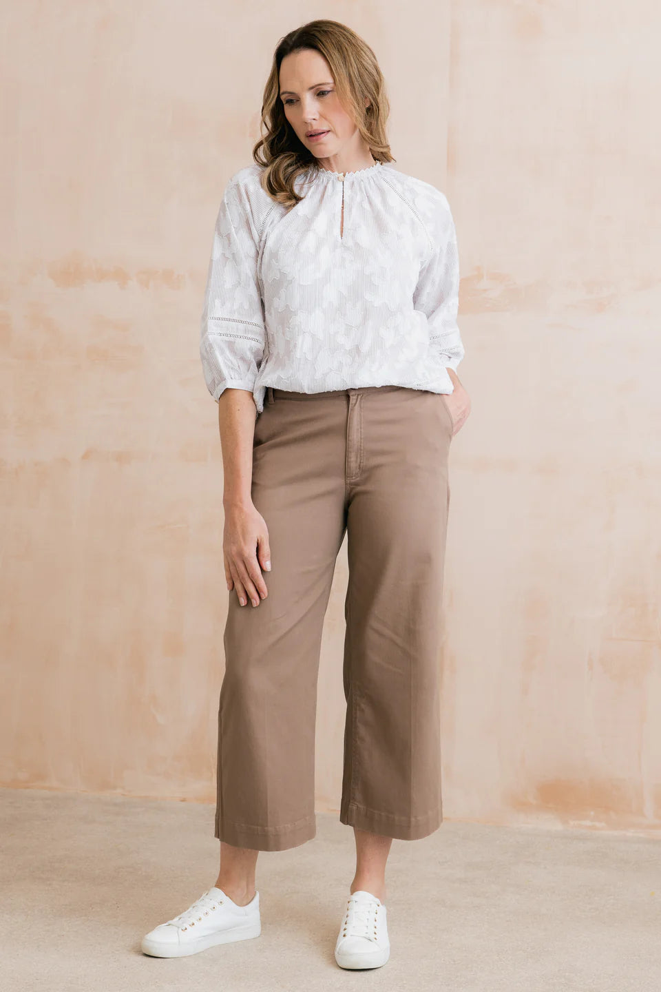 Lily & Me Isla Stretch Twill Crop Trousers Mocha