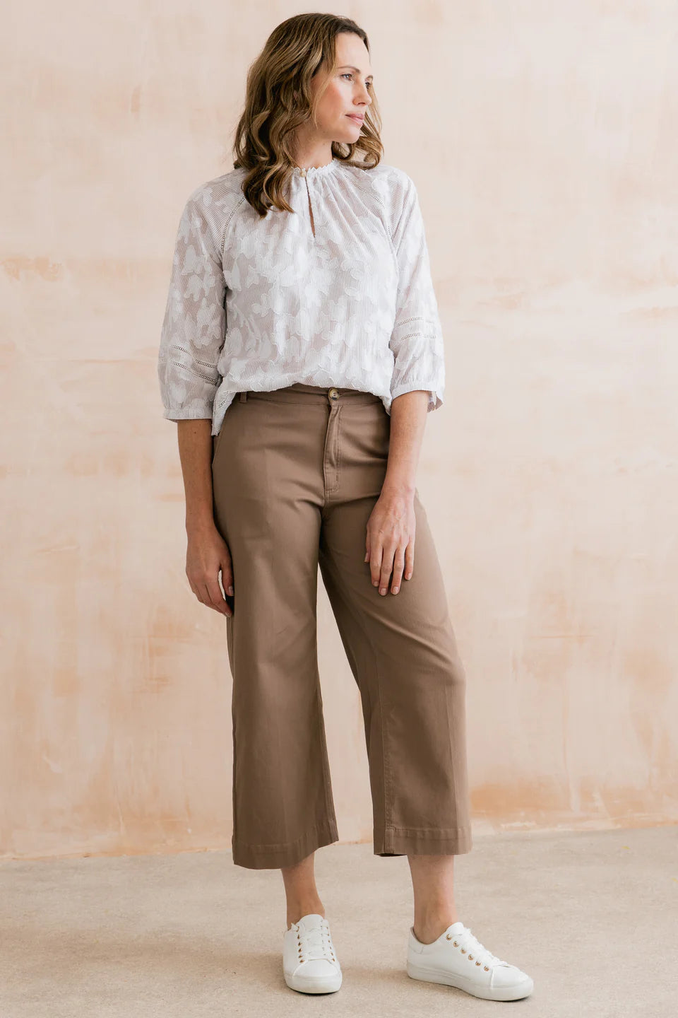 Lily & Me Isla Stretch Twill Crop Trousers Mocha