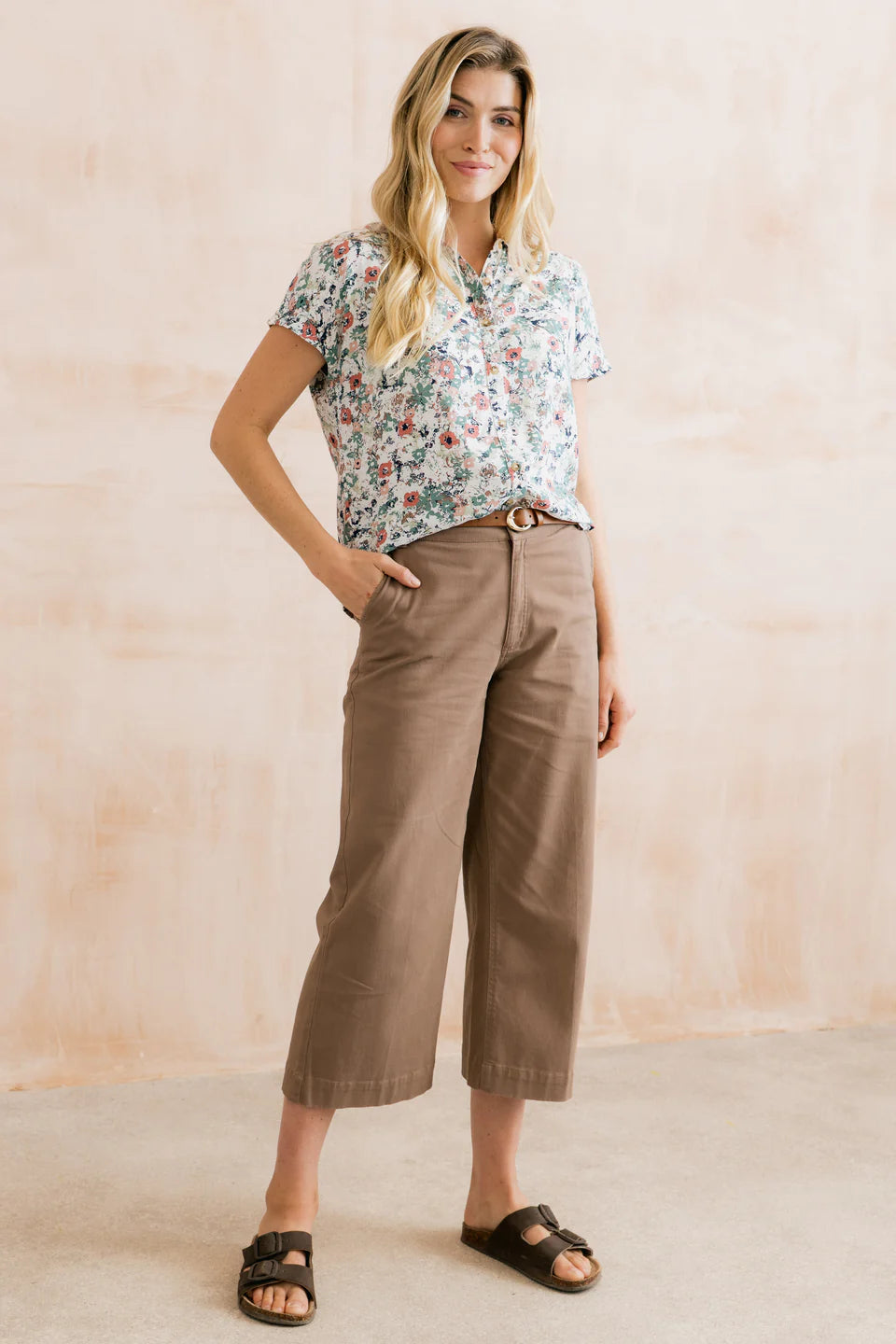 Lily & Me Isla Stretch Twill Crop Trousers Mocha